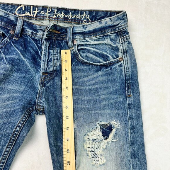 Cult of Individuality Hagen Relaxed Selvedge Distressed Button-Fly Jeans W32 L34 - Picture 11 of 16